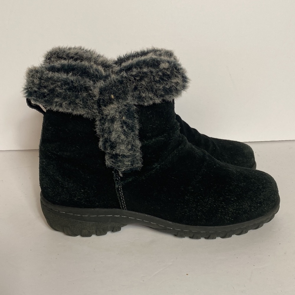 Khombu Womens Lisa Winter Boots Black Leather Side Zipper Faux Fur. Size 7M